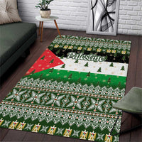 Palestine Christmas Area Rug with Green-White Theme, Tree Ornaments, and Nativity Scene Motif - Wonder Print Shop