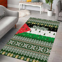 Palestine Christmas Area Rug with Green-White Theme, Tree Ornaments, and Nativity Scene Motif - Wonder Print Shop