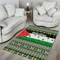 Palestine Christmas Area Rug with Green-White Theme, Tree Ornaments, and Nativity Scene Motif - Wonder Print Shop