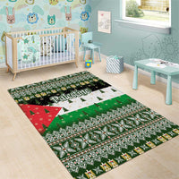 Palestine Christmas Area Rug with Green-White Theme, Tree Ornaments, and Nativity Scene Motif - Wonder Print Shop