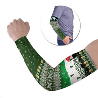Palestine Christmas Arm Sleeves with Green-White Theme, Tree Ornaments, and Nativity Scene Motif - Wonder Print Shop