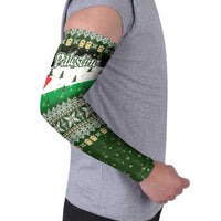 Palestine Christmas Arm Sleeves with Green-White Theme, Tree Ornaments, and Nativity Scene Motif - Wonder Print Shop