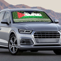 Palestine Christmas Auto Sun Shade with Green-White Theme, Tree Ornaments, and Nativity Scene Motif - Wonder Print Shop