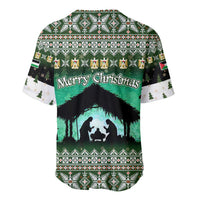 Palestine Christmas Baseball Jersey with Green-White Theme, Tree Ornaments, and Nativity Scene Motif - Wonder Print Shop