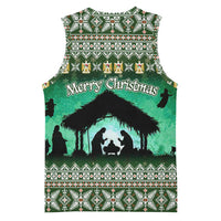 Palestine Christmas Basketball Jersey with Green-White Theme, Tree Ornaments, and Nativity Scene Motif - Wonder Print Shop