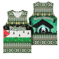 Palestine Christmas Basketball Jersey with Green-White Theme, Tree Ornaments, and Nativity Scene Motif - Wonder Print Shop