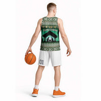 Palestine Christmas Basketball Jersey with Green-White Theme, Tree Ornaments, and Nativity Scene Motif - Wonder Print Shop