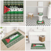 Palestine Christmas Bathroom Set with Green-White Theme, Tree Ornaments, and Nativity Scene Motif - Wonder Print Shop