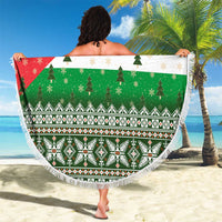 Palestine Christmas Beach Blanket with Green-White Theme, Tree Ornaments, and Nativity Scene Motif - Wonder Print Shop