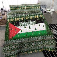 Palestine Christmas Bedding Set with Green-White Theme, Tree Ornaments, and Nativity Scene Motif - Wonder Print Shop