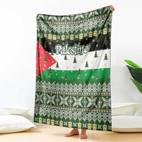 Palestine Christmas Blanket with Green-White Theme, Tree Ornaments, and Nativity Scene Motif - Wonder Print Shop