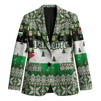 Palestine Christmas Blazer with Green-White Theme, Tree Ornaments, and Nativity Scene Motif - Wonder Print Shop