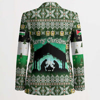 Palestine Christmas Blazer with Green-White Theme, Tree Ornaments, and Nativity Scene Motif - Wonder Print Shop