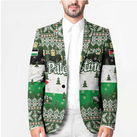 Palestine Christmas Blazer with Green-White Theme, Tree Ornaments, and Nativity Scene Motif - Wonder Print Shop