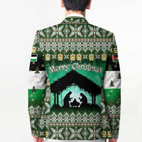 Palestine Christmas Blazer with Green-White Theme, Tree Ornaments, and Nativity Scene Motif - Wonder Print Shop