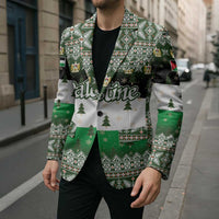 Palestine Christmas Blazer with Green-White Theme, Tree Ornaments, and Nativity Scene Motif - Wonder Print Shop