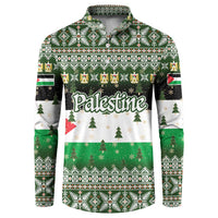 Palestine Christmas Button Sweatshirt with Green-White Theme, Tree Ornaments, and Nativity Scene Motif - Wonder Print Shop