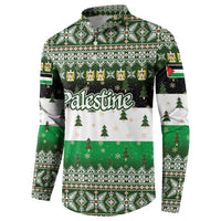 Palestine Christmas Button Sweatshirt with Green-White Theme, Tree Ornaments, and Nativity Scene Motif - Wonder Print Shop