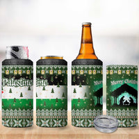 Palestine Christmas 4 in 1 Can Cooler Tumbler with Green-White Theme, Tree Ornaments, and Nativity Scene Motif - Wonder Print Shop