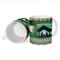 Palestine Christmas Ceramic Mug with Green-White Theme, Tree Ornaments, and Nativity Scene Motif - Wonder Print Shop