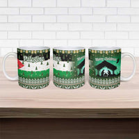 Palestine Christmas Ceramic Mug with Green-White Theme, Tree Ornaments, and Nativity Scene Motif - Wonder Print Shop