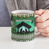 Palestine Christmas Ceramic Mug with Green-White Theme, Tree Ornaments, and Nativity Scene Motif - Wonder Print Shop