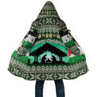 Palestine Christmas Cloak with Green-White Theme, Tree Ornaments, and Nativity Scene Motif - Wonder Print Shop