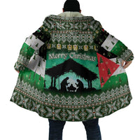 Palestine Christmas Cloak with Green-White Theme, Tree Ornaments, and Nativity Scene Motif - Wonder Print Shop
