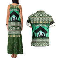 Palestine Christmas Couples Matching Tank Maxi Dress and Hawaiian Shirt with Green-White Theme, Tree Ornaments, and Nativity Scene Motif - Wonder Print Shop