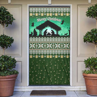 Palestine Christmas Door Cover with Green-White Theme, Tree Ornaments, and Nativity Scene Motif - Wonder Print Shop