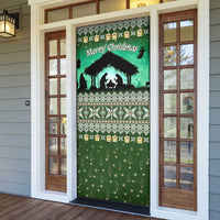 Palestine Christmas Door Cover with Green-White Theme, Tree Ornaments, and Nativity Scene Motif - Wonder Print Shop