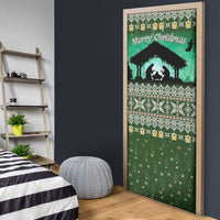Palestine Christmas Door Cover with Green-White Theme, Tree Ornaments, and Nativity Scene Motif - Wonder Print Shop