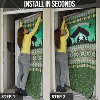 Palestine Christmas Door Cover with Green-White Theme, Tree Ornaments, and Nativity Scene Motif - Wonder Print Shop