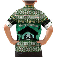 Palestine Christmas Family Matching Mermaid Dress and Hawaiian Shirt with Green-White Theme, Tree Ornaments, and Nativity Scene Motif - Wonder Print Shop