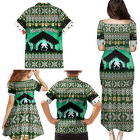 Palestine Christmas Family Matching Puletasi and Hawaiian Shirt with Green-White Theme, Tree Ornaments, and Nativity Scene Motif - Wonder Print Shop