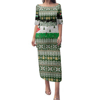 Palestine Christmas Family Matching Puletasi and Hawaiian Shirt with Green-White Theme, Tree Ornaments, and Nativity Scene Motif - Wonder Print Shop