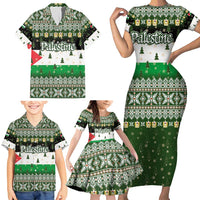 Palestine Christmas Family Matching Short Sleeve Bodycon Dress and Hawaiian Shirt with Green-White Theme, Tree Ornaments, and Nativity Scene Motif - Wonder Print Shop