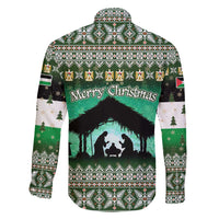 Palestine Christmas Family Matching Short Sleeve Bodycon Dress and Hawaiian Shirt with Green-White Theme, Tree Ornaments, and Nativity Scene Motif - Wonder Print Shop