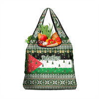 Palestine Christmas Grocery Bag with Green-White Theme, Tree Ornaments, and Nativity Scene Motif - Wonder Print Shop
