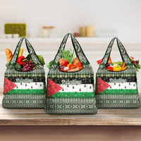 Palestine Christmas Grocery Bag with Green-White Theme, Tree Ornaments, and Nativity Scene Motif - Wonder Print Shop
