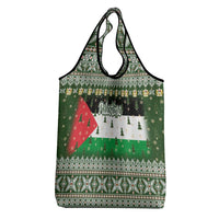 Palestine Christmas Grocery Bag with Green-White Theme, Tree Ornaments, and Nativity Scene Motif - Wonder Print Shop