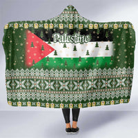 Palestine Christmas Hooded Blanket with Green-White Theme, Tree Ornaments, and Nativity Scene Motif - Wonder Print Shop