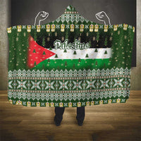 Palestine Christmas Hooded Blanket with Green-White Theme, Tree Ornaments, and Nativity Scene Motif - Wonder Print Shop