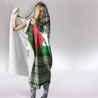 Palestine Christmas Hooded Blanket with Green-White Theme, Tree Ornaments, and Nativity Scene Motif - Wonder Print Shop