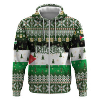 Palestine Christmas Hoodie with Green-White Theme, Tree Ornaments, and Nativity Scene Motif - Wonder Print Shop