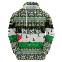 Palestine Christmas Hoodie with Green-White Theme, Tree Ornaments, and Nativity Scene Motif - Wonder Print Shop