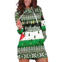 Palestine Christmas Hoodie Dress with Green-White Theme, Tree Ornaments, and Nativity Scene Motif - Wonder Print Shop