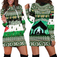Palestine Christmas Hoodie Dress with Green-White Theme, Tree Ornaments, and Nativity Scene Motif - Wonder Print Shop