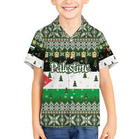 Palestine Christmas Kid Hawaiian Shirt with Green-White Theme, Tree Ornaments, and Nativity Scene Motif - Wonder Print Shop