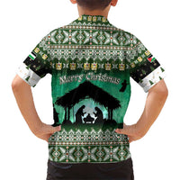 Palestine Christmas Kid Hawaiian Shirt with Green-White Theme, Tree Ornaments, and Nativity Scene Motif - Wonder Print Shop